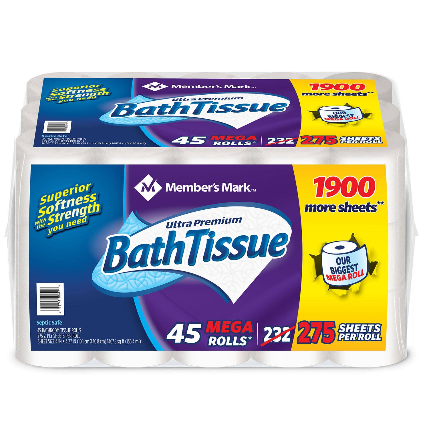 Member's Mark Ultra Premium Bath Tissue 2 Ply Mega Roll 275 Sheets 45 Rolls - Product image 1