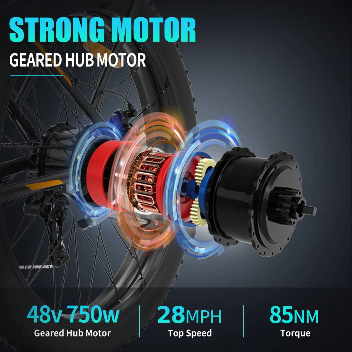Aostirmotor Electric Mountain Bike, 48V 13AH Removable Lithium Battery 750W Ebike with Rack - Product image 2