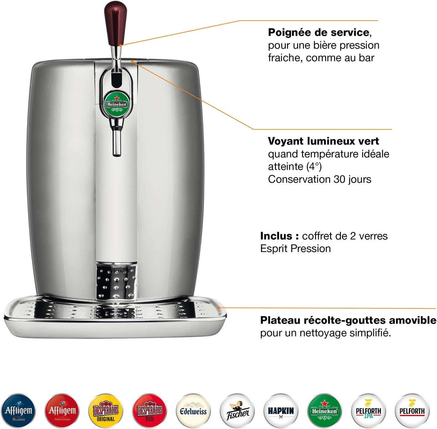 Krups BeerTender Silver and chrome Beer machine Pressure for home Beer tap Beer pump Box 2 glasses YY2931FD