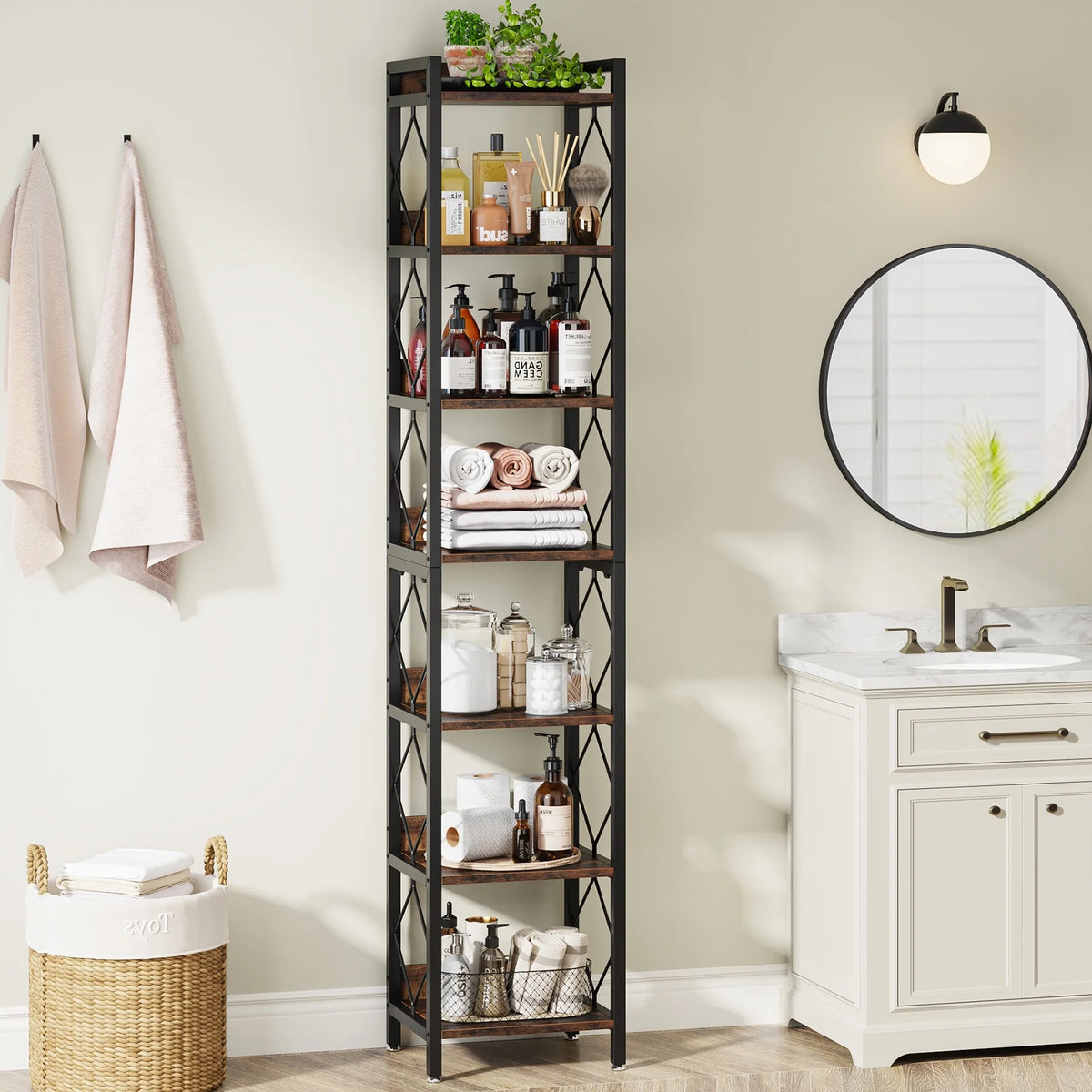 Tribesigns 78.7 in Tall Narrow Bookshelf, Freestanding 7 - Tier Bookcase, Skinny Corner Storage Organizer for Home Office