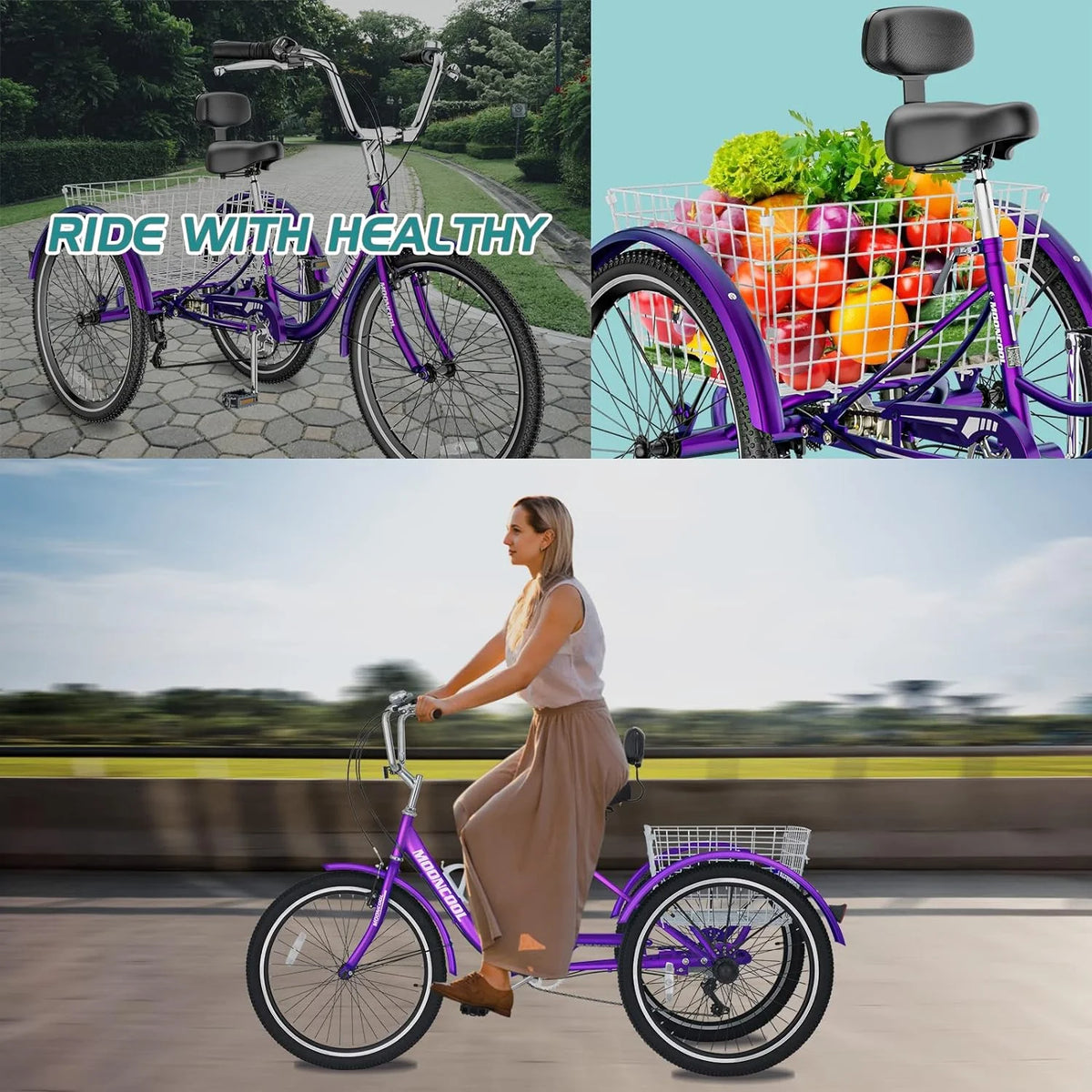 FICISOG 7 Speed Adult Tricycle for Women, 20/24/26 in Adult Trike with Basket - Product image 65