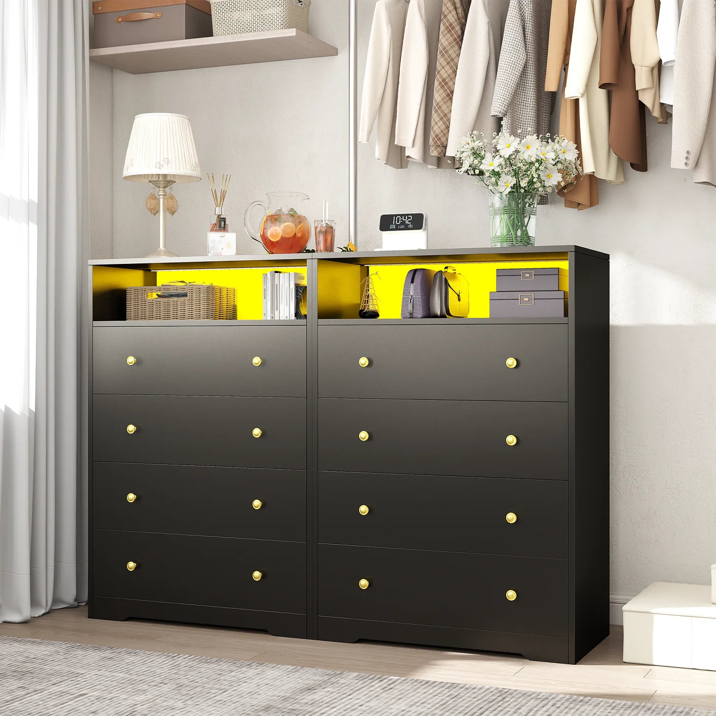 4 - Drawer Black Wood Dresser with LED Lights, Modern Chest of Drawers for Bedroom, Living Room - Product image 8