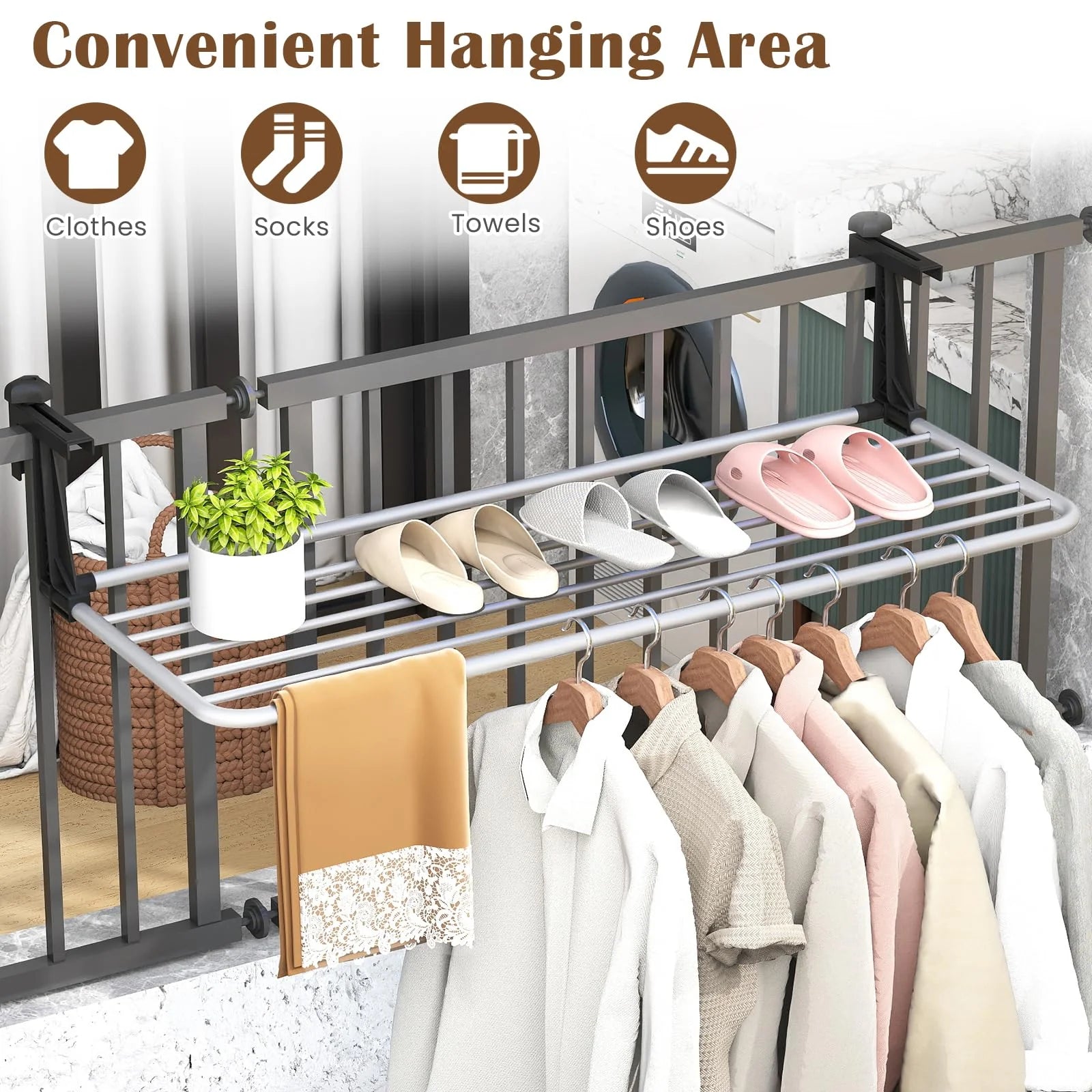 Tangkula Portable Clothes Drying Rack - Extendable Radiator Clothes Airer with Robust Aluminum Frame for - Product image 9