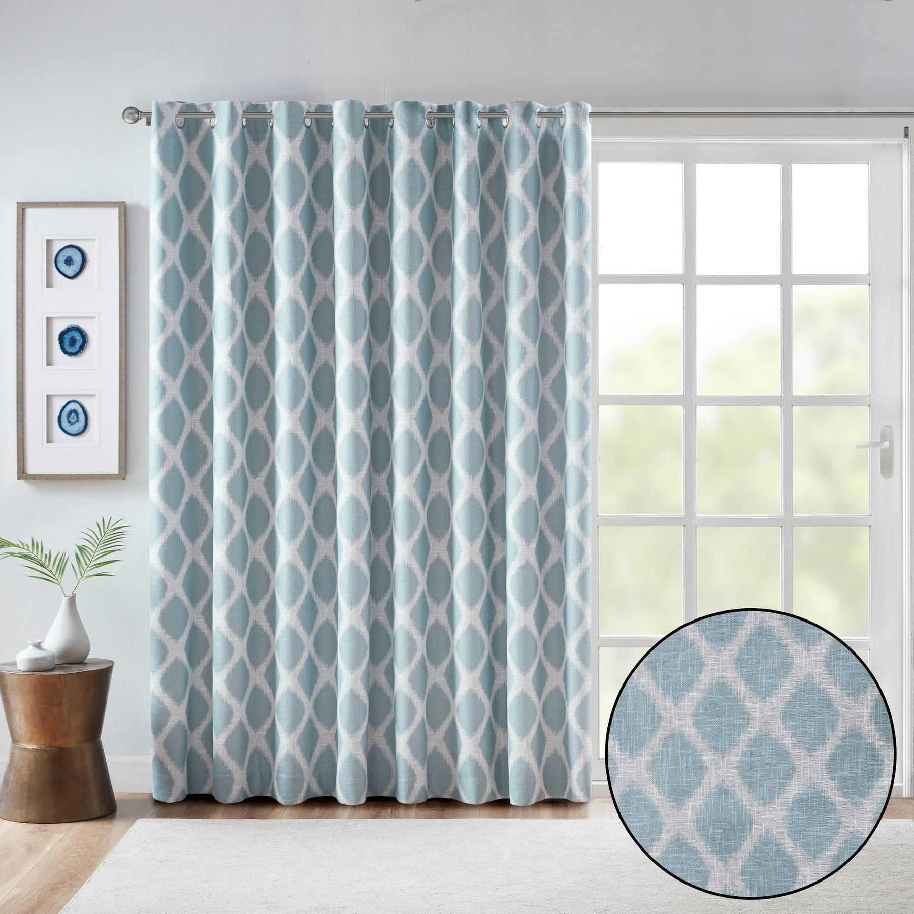 SunSmart Aqua Blakesly Printed Ikat Blackout Patio Curtain - Product image 1