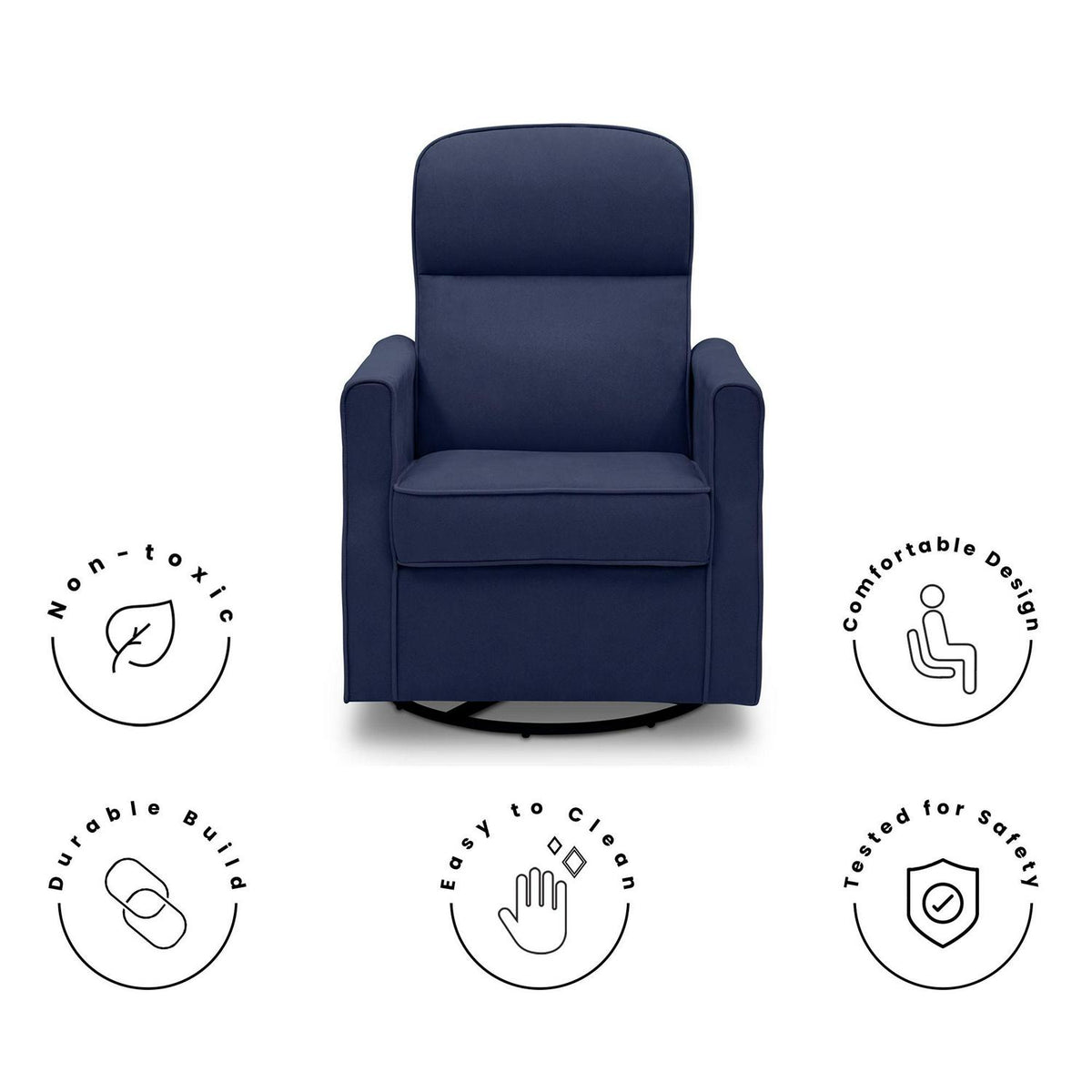 Delta Children Clair Slim Nursery Glider Swivel Rocker Chair. Navy