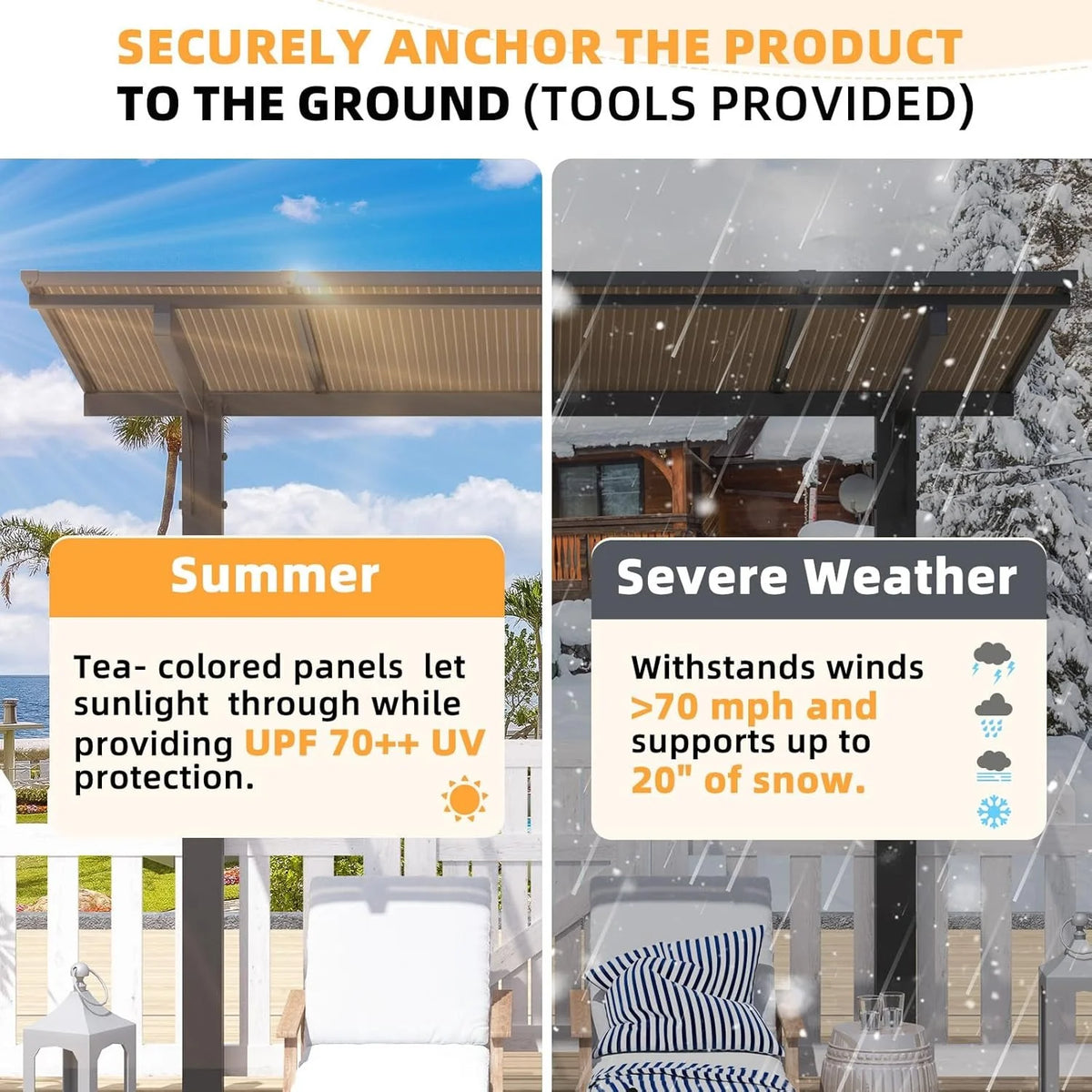 AECOJOY 8' x 8' Gazebo for Patio, Freestanding Lean to Hard Top Gazebo Carport Shelter - Product image 6