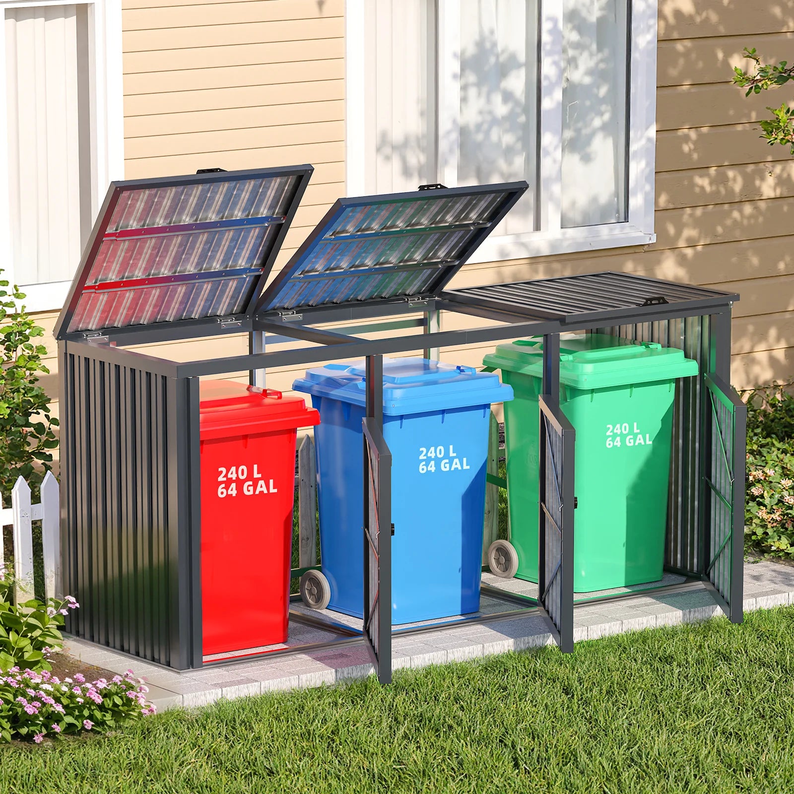 AECOJOY 73 Cu.Ft Outdoor Trash Can Storage Shed for 3 Garbage Cans - Product image 2