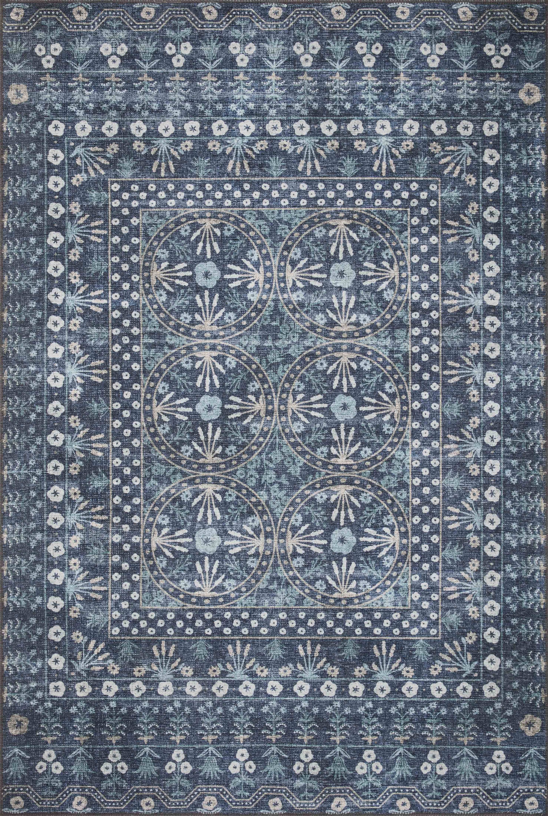 Rifle Paper Co. x Loloi 7'6" x 9'6" Blue Large Maison Rosette (MAO-03) Area Rug - Product image 1