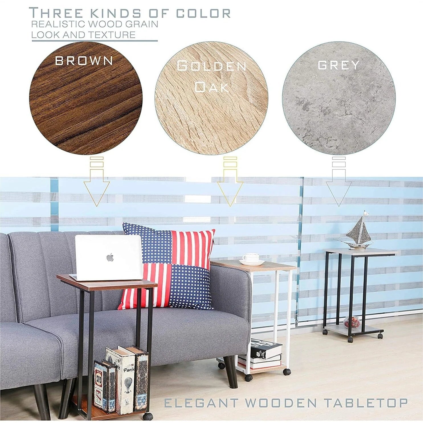JJS Side End C Table for Sofa, Living Room Couch Table Snack Table That Slide Under for Small Spaces - Product image 1