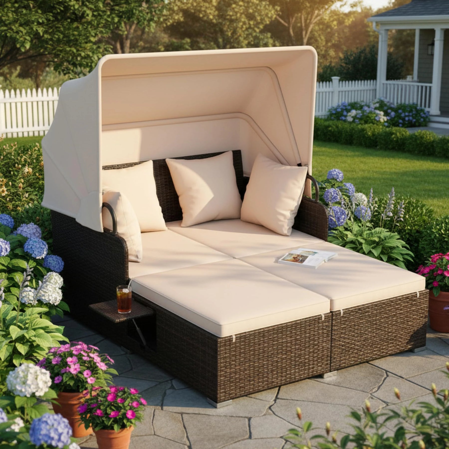 Tangkula Patio Rattan Daybed with Retractable Canopy - Product image 3