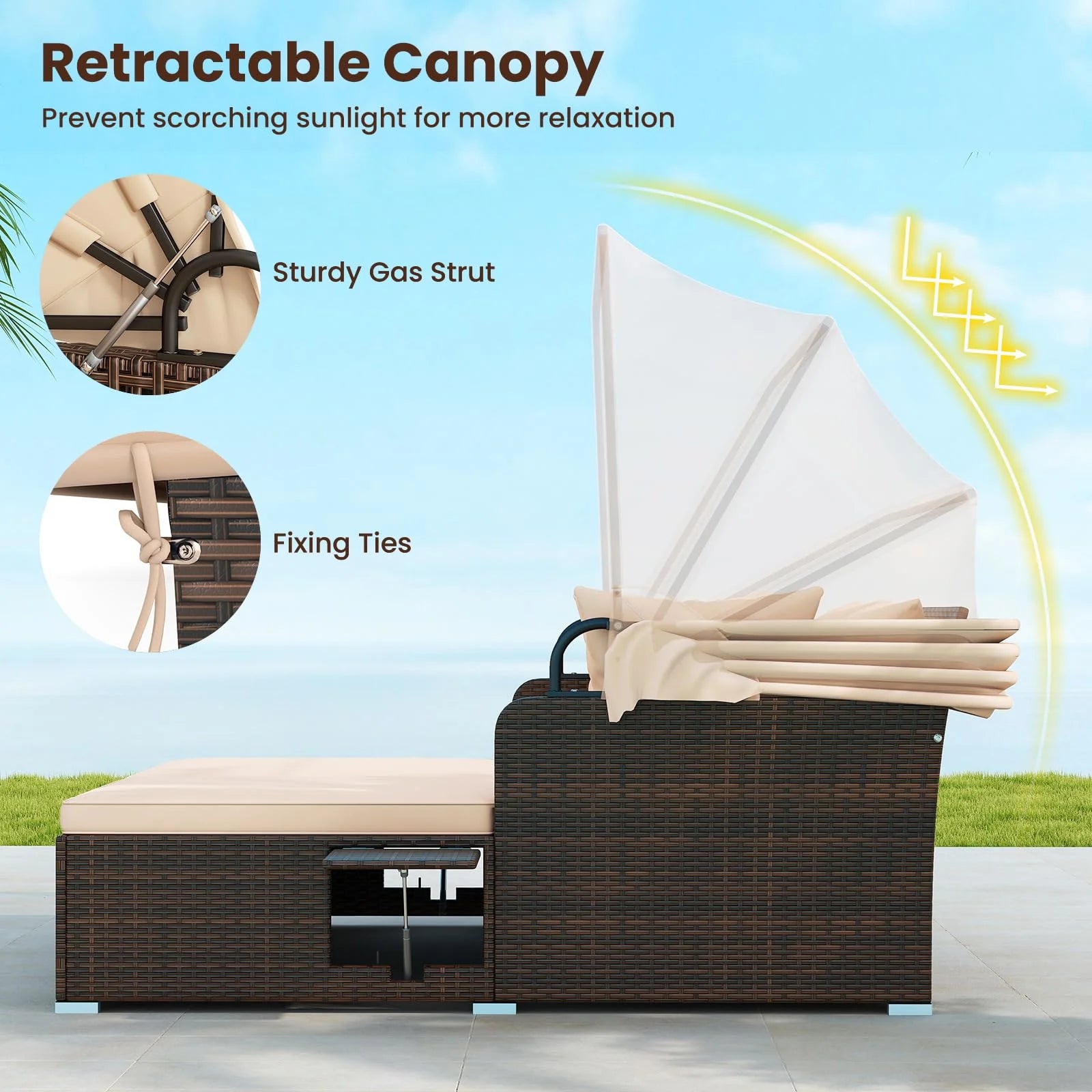 Tangkula Patio Rattan Daybed with Retractable Canopy - Product image 6