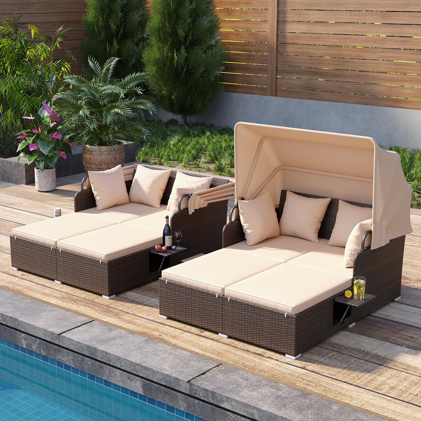 Tangkula Patio Rattan Daybed with Retractable Canopy - Product image 4