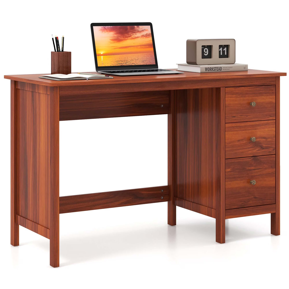 Computer Desk Study Writing Desk Home Office Workstation with 3 Drawers Black