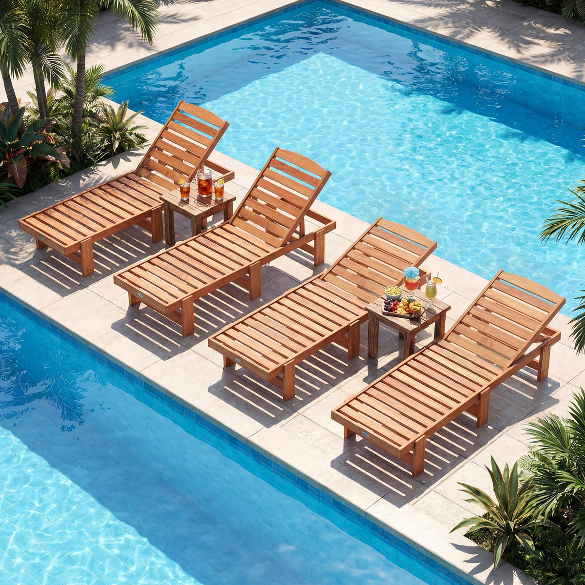 Tangkula Solid Wood Patio Chaise Lounge with 5-Level Adjustable Backrest (1/2) - Product image 9