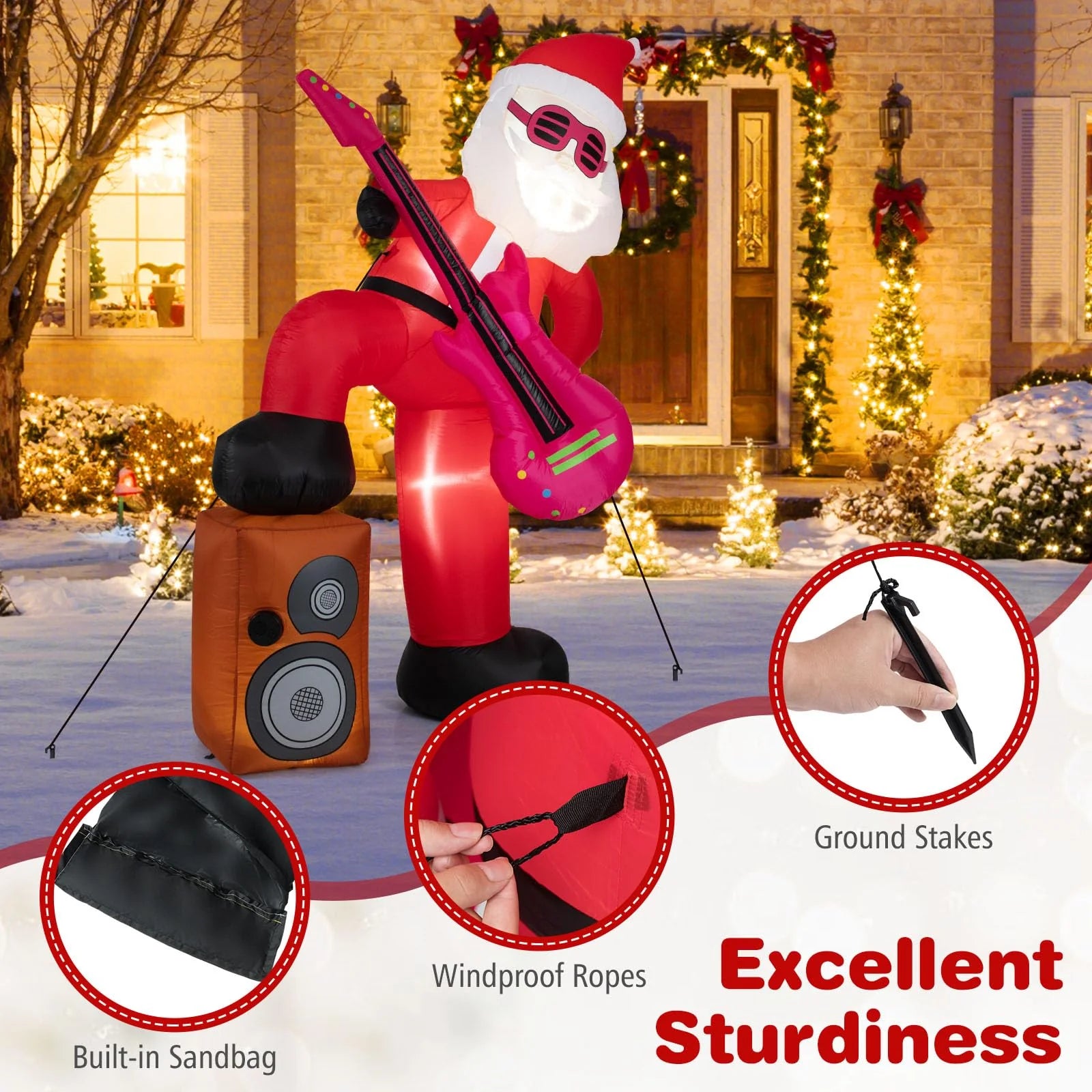 Tangkula 8.4 ft Inflatable Santa Claus Playing Guitar for Christmas - Product image 7