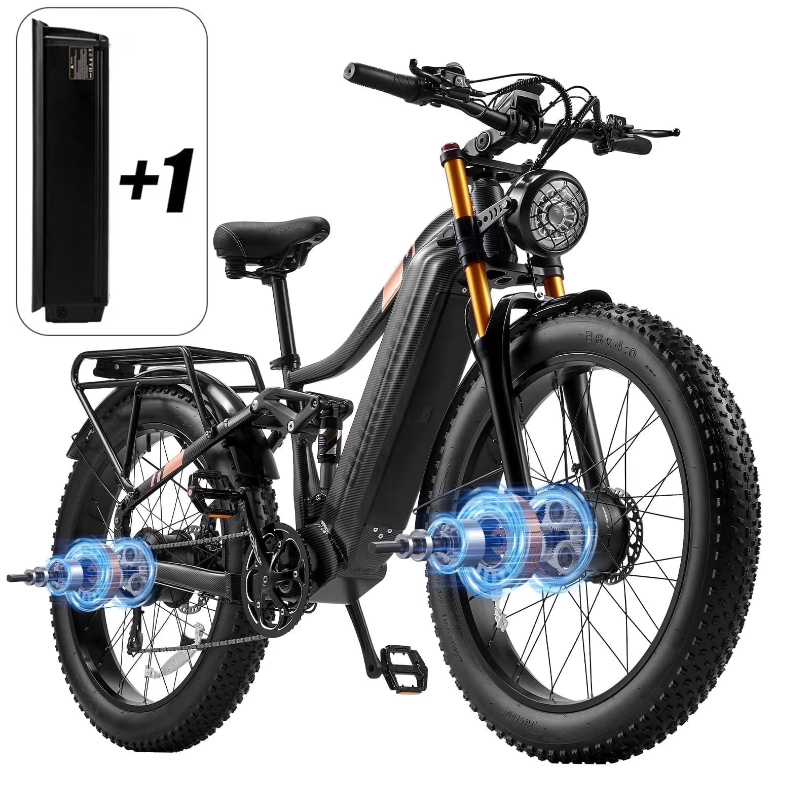 Dual Motors AWD 2000W Electric Bike for Adult 26'', UL2849 48V 60AH Removable Battery E - Product image 1