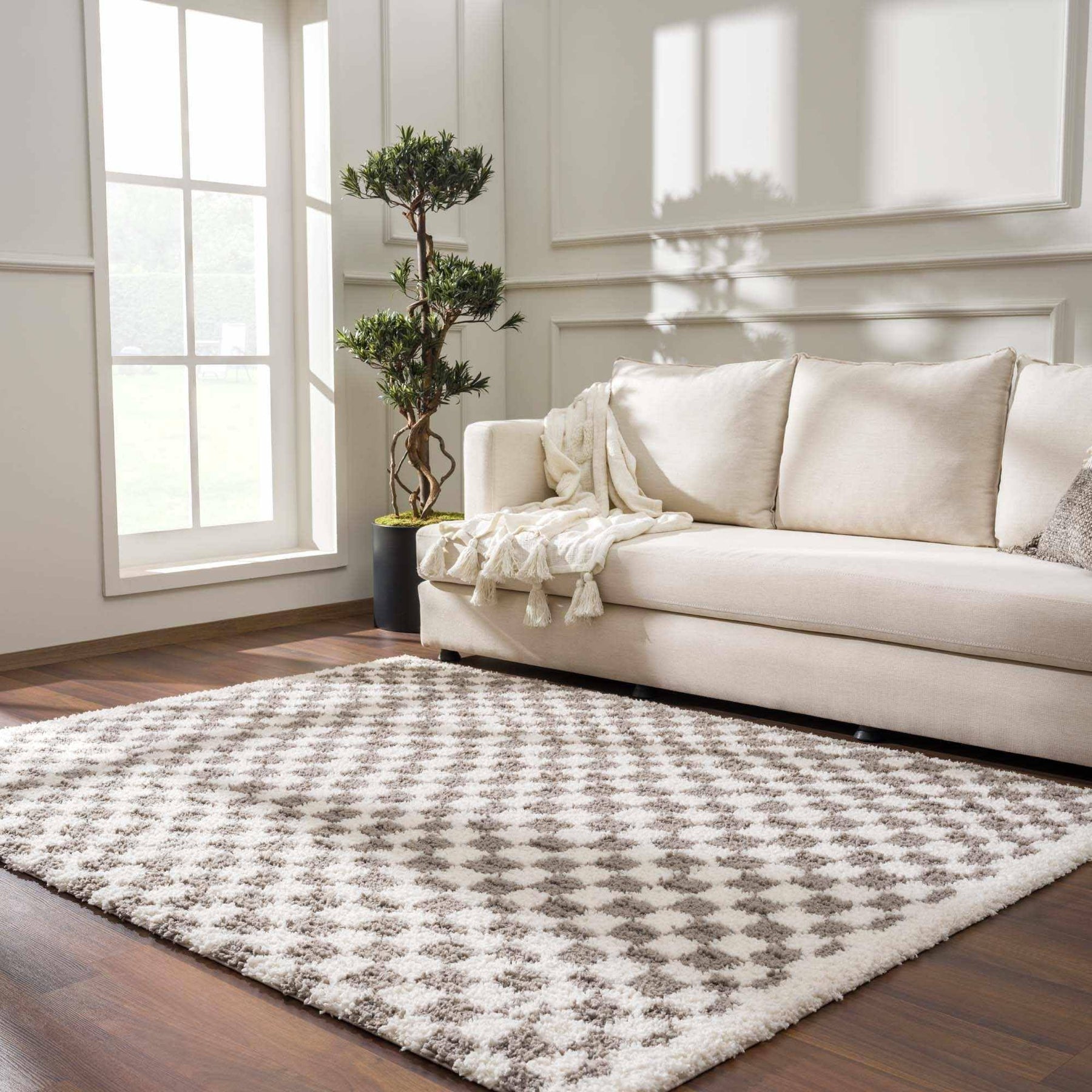 Hauteloom Kieu Checkered Shag Bedroom Living Room Area Rug - High Pile - Shaggy Plush Modern Soft Carpet - Product image 1