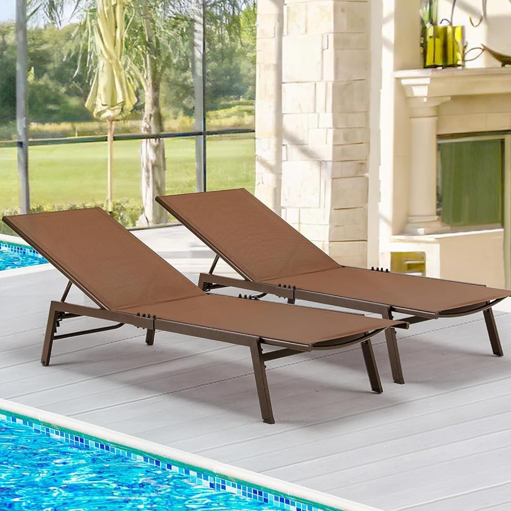 AECOJOY Patio Lounge Chairs, Outdoor Chaise Lounge with Wheels, Brown, 2PCS - Product image 8