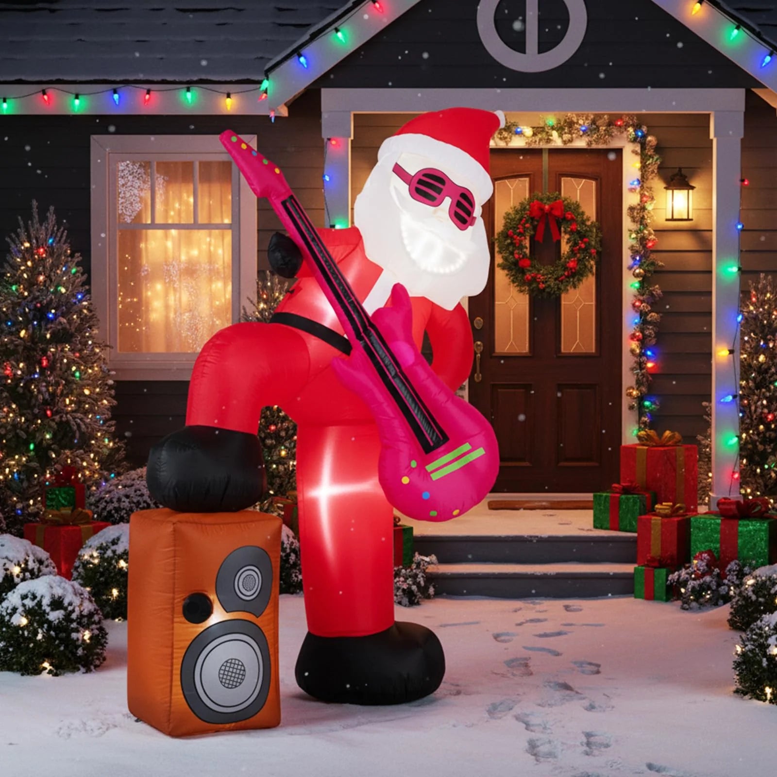 Tangkula 8.4 ft Inflatable Santa Claus Playing Guitar for Christmas - Product image 1
