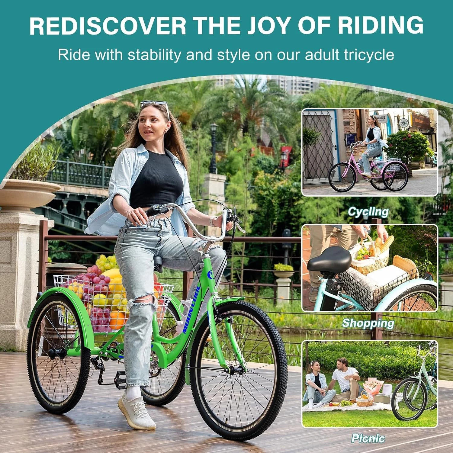 FICISOG 7 Speed Adult Tricycle for Women, 20/24/26 in Adult Trike with Basket - Product image 82