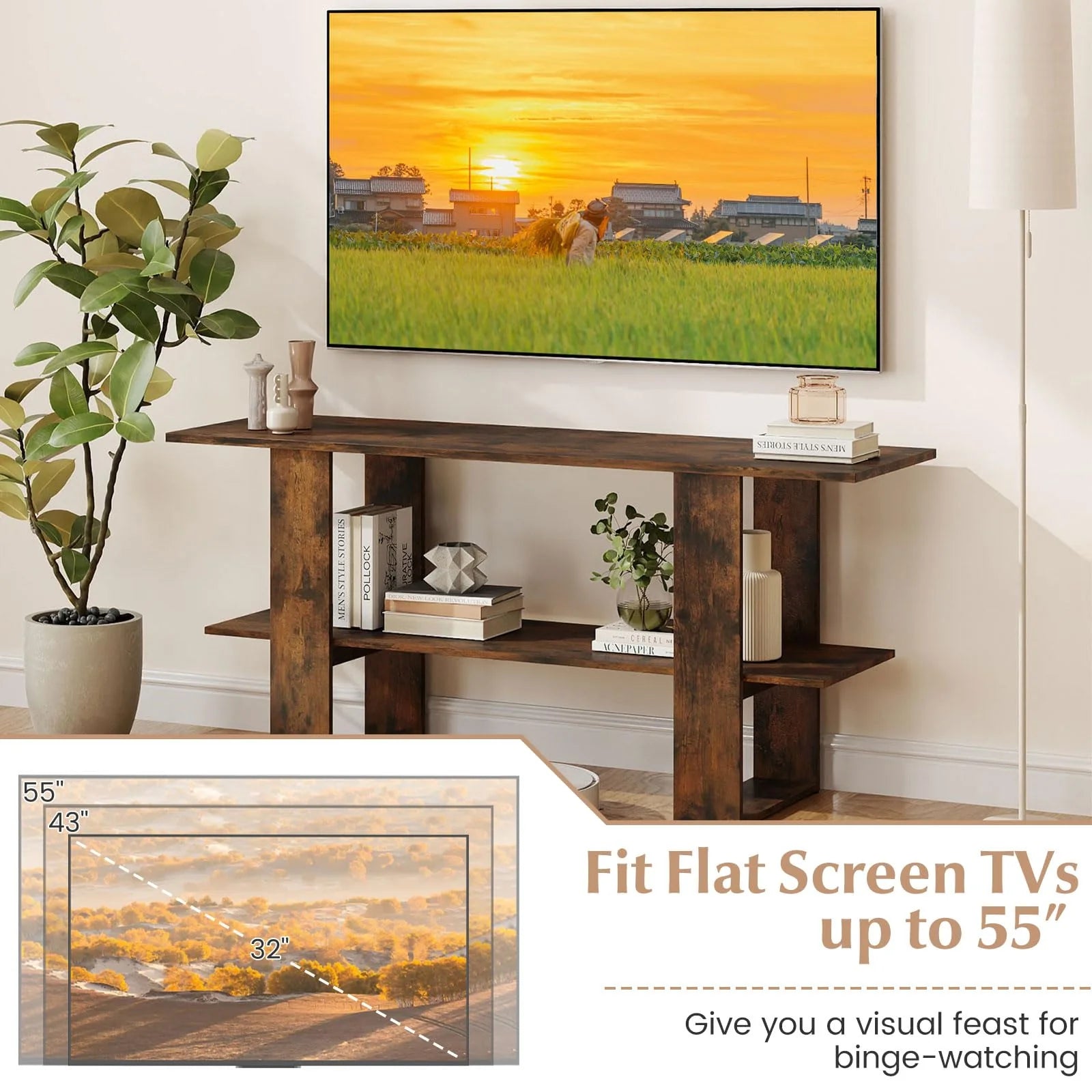 Tangkula 2-Tier TV Stand with Storage for TVs up to 55 Inch Console Table with Open Shelf - Product image 7