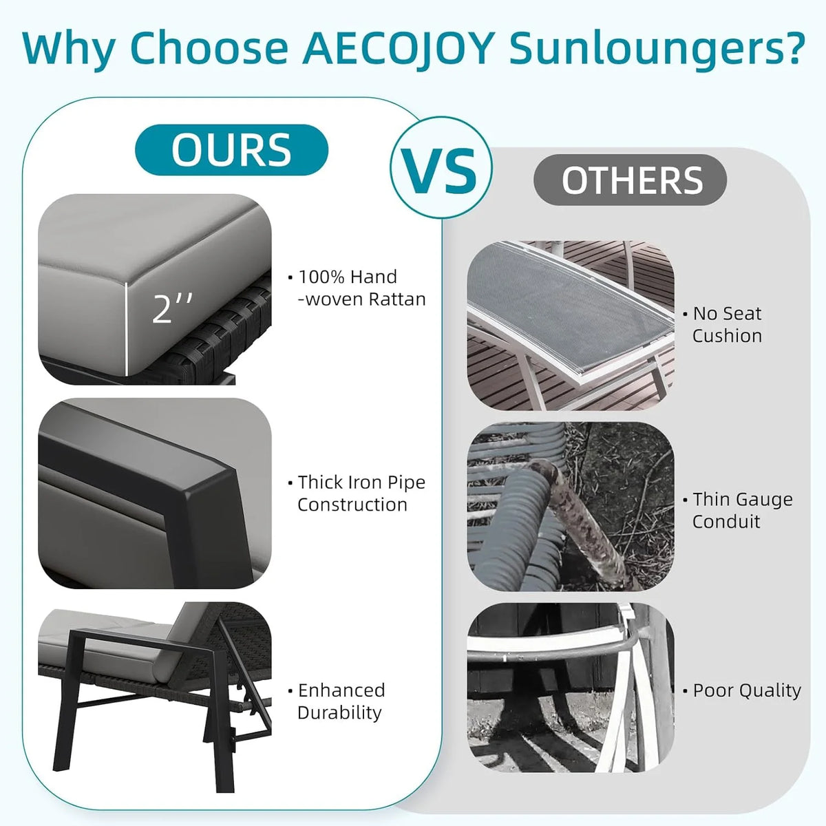 AECOJOY Chaise Lounge Chairs for Outside Set of 2, Adjustable Wicker PE Rattan Patio Pool Recliner Chair - Product image 8