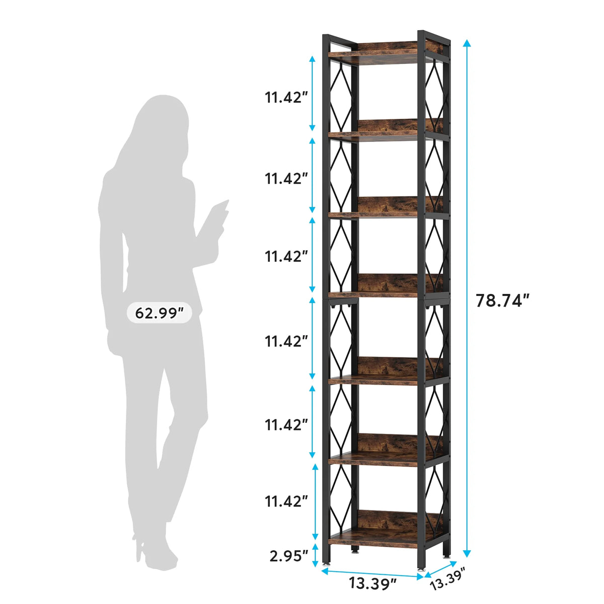 Tribesigns 78.7 in Tall Narrow Bookshelf, Freestanding 7 - Tier Bookcase, Skinny Corner Storage Organizer for Home Office