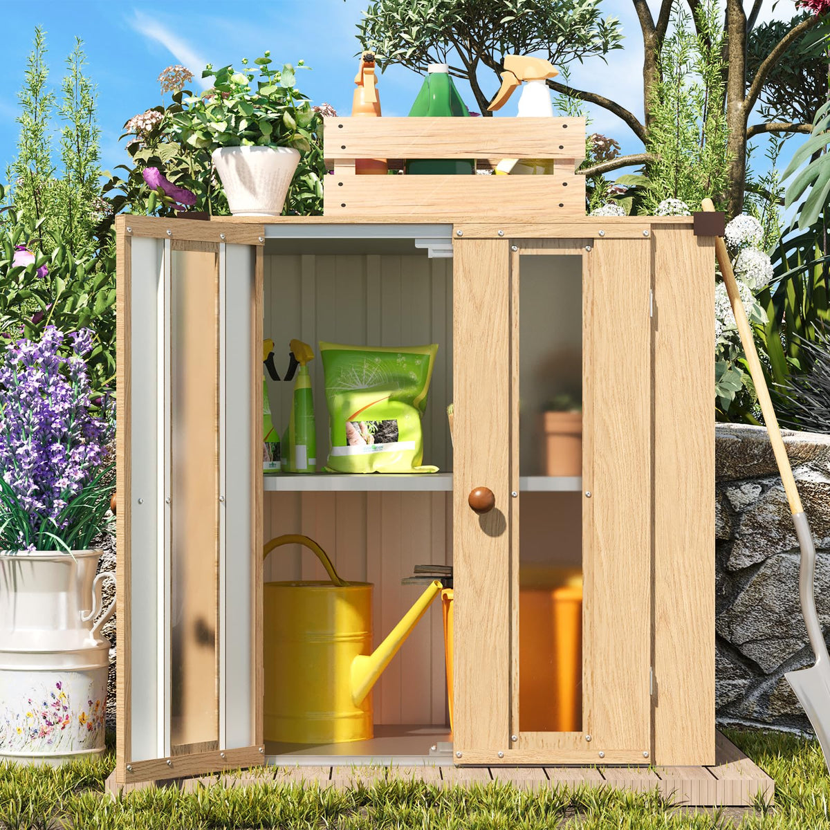 AECOJOY Small Outdoor Storage Cabinet Waterproof with Shelves, Vertical Garden Storage Sheds