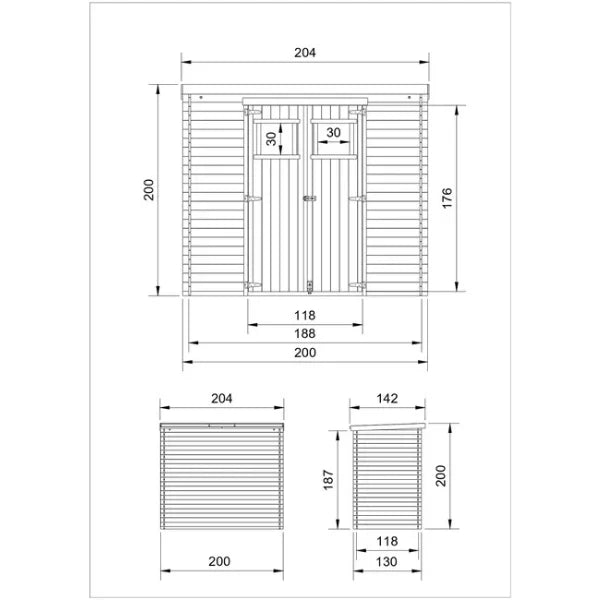 Wooden garden shed L204 x l142 x H200 cm / 2.22 m -