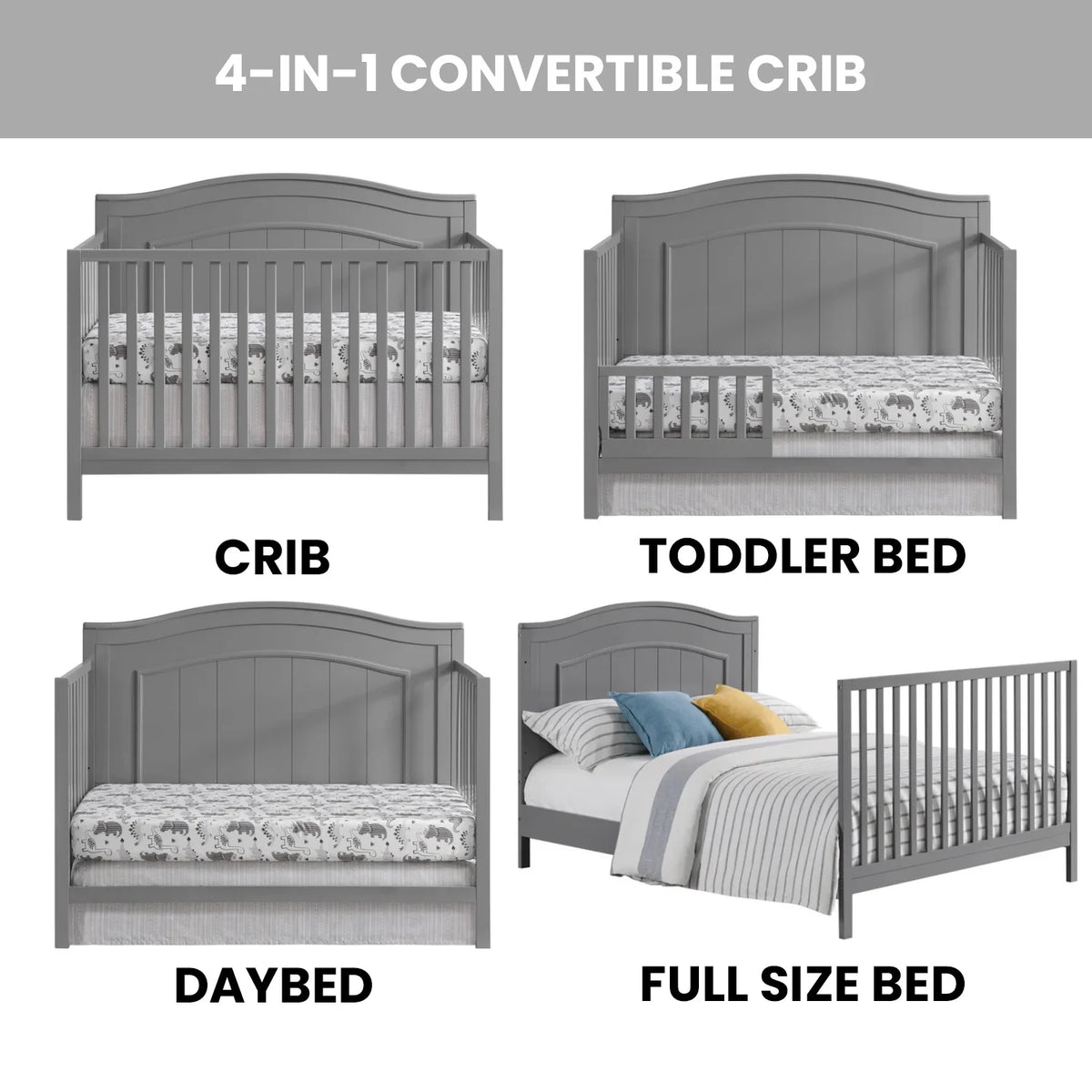 Oxford Baby North Bay 4 - in - 1 Convertible Crib, Snow White, GREENGUARD Gold Certified, Wooden Crib - Product image 18