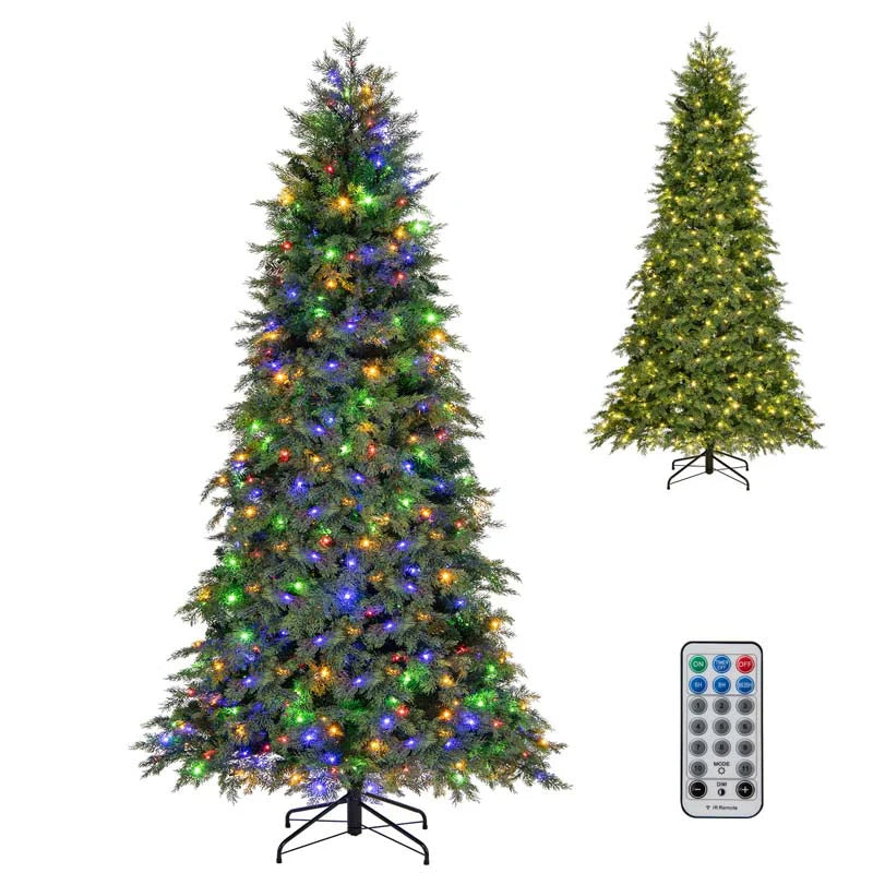 6/7.5 FT Pre-Lit Artificial Christmas Tree, PE/PVC Mixed Tips, Hinged Xmas Tree with Remote - Product image 1