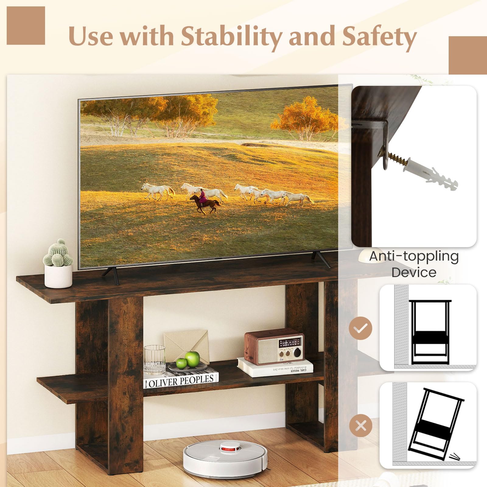 Tangkula 2-Tier TV Stand with Storage for TVs up to 55 Inch Console Table with Open Shelf - Product image 8