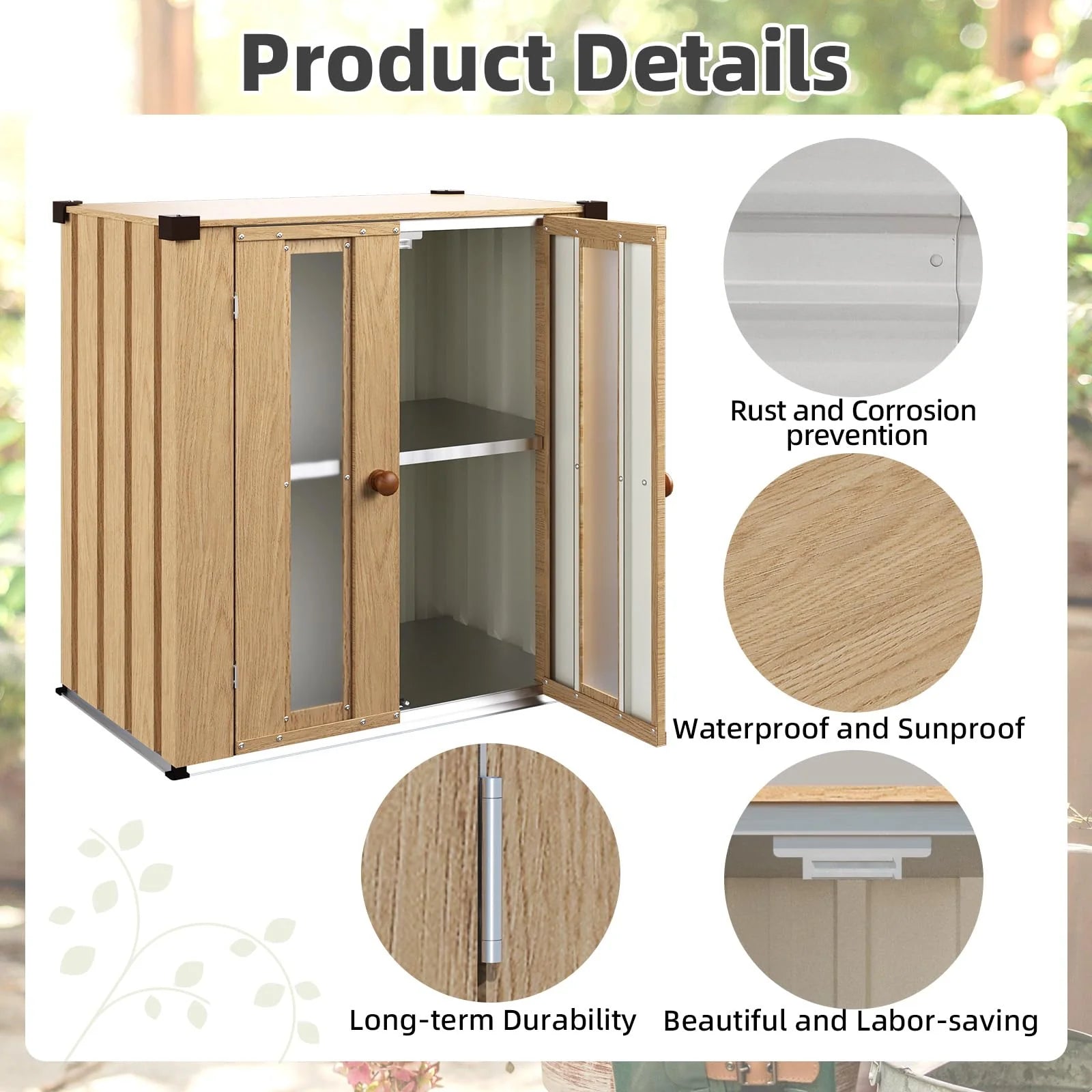 AECOJOY Small Outdoor Storage Cabinet Waterproof with Shelves, Vertical Garden Storage Sheds