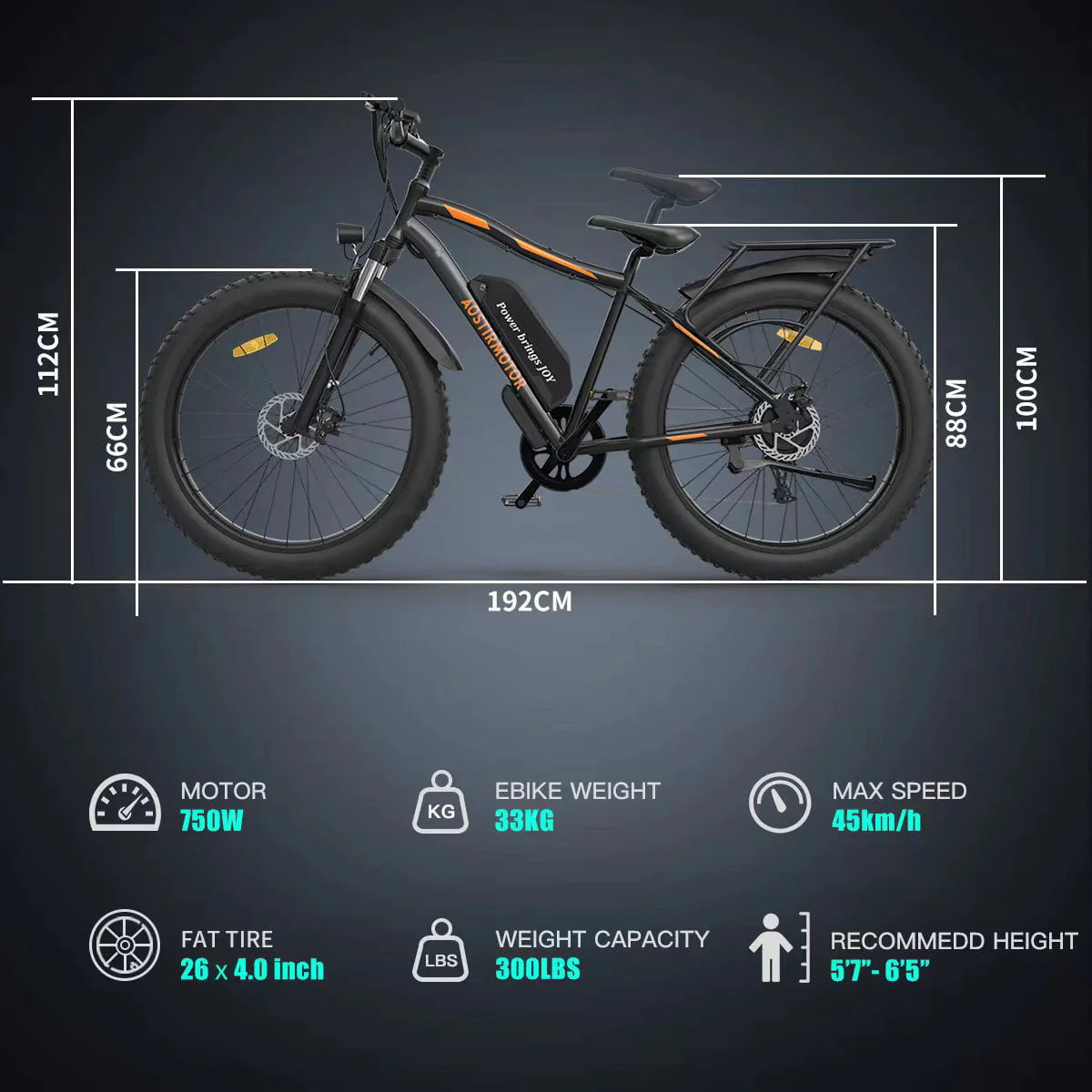 Aostirmotor Electric Mountain Bike, 48V 13AH Removable Lithium Battery 750W Ebike with Rack - Product image 9