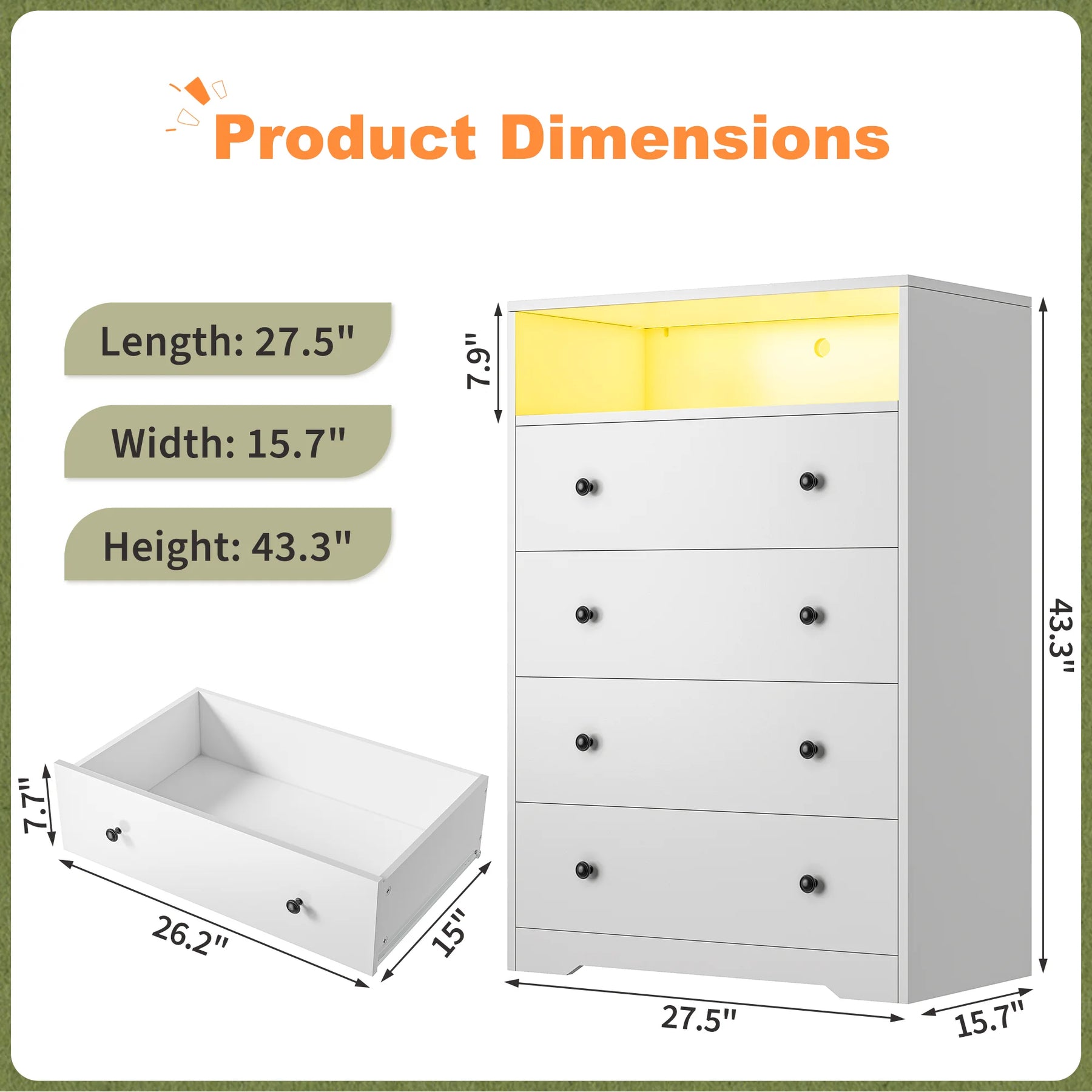4 - Drawer Black Wood Dresser with LED Lights, Modern Chest of Drawers for Bedroom, Living Room - Product image 16