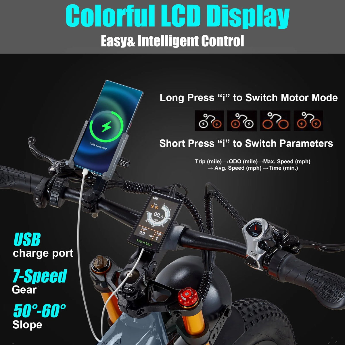 Dual Motors AWD 2000W Electric Bike for Adult 26'', UL2849 48V 60AH Removable Battery E - Product image 30
