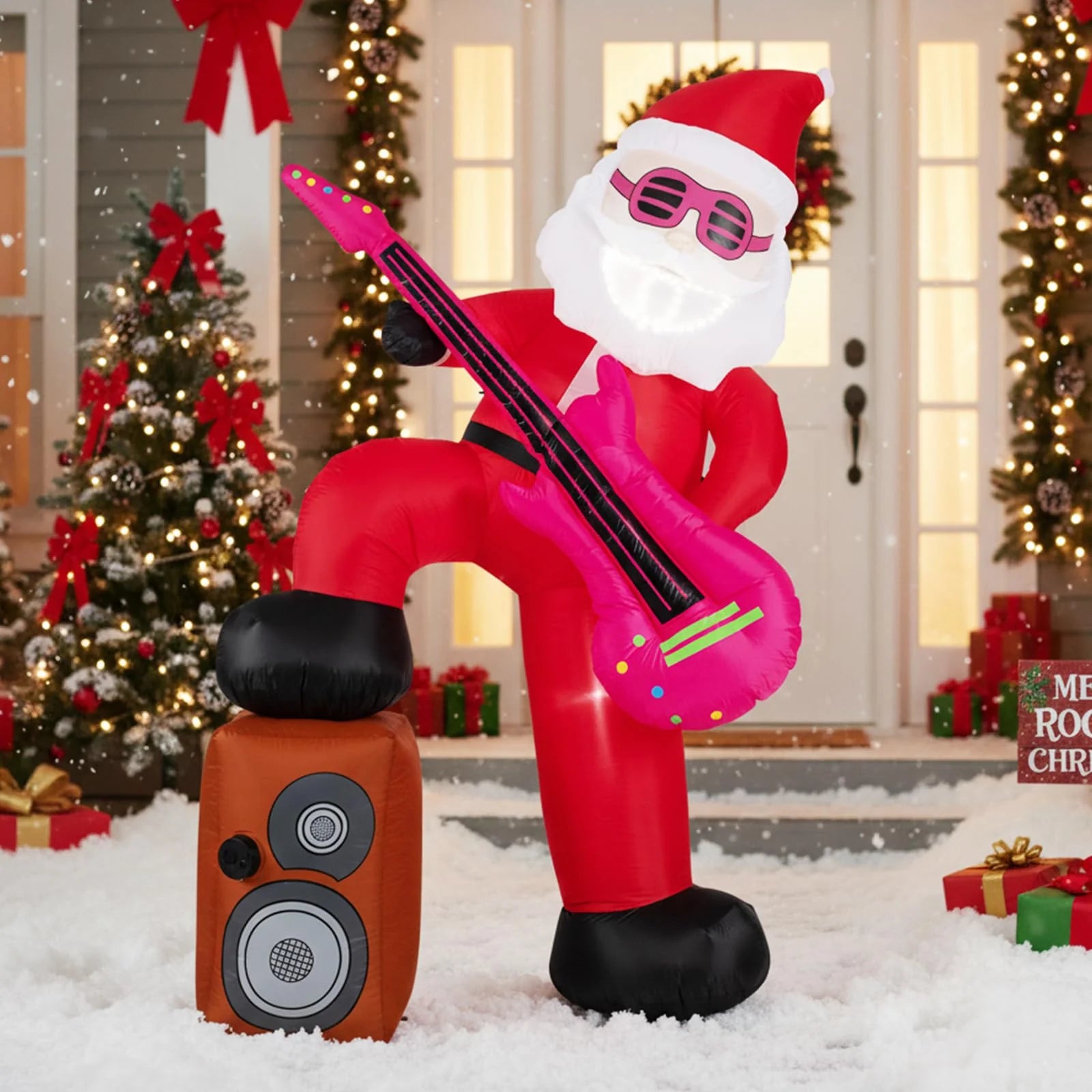 Tangkula 8.4 ft Inflatable Santa Claus Playing Guitar for Christmas - Product image 9