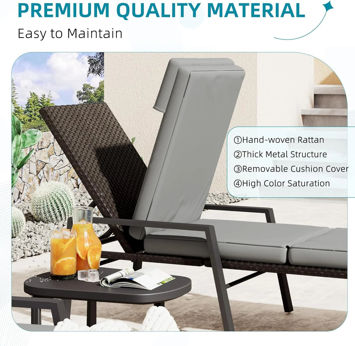 AECOJOY Chaise Lounge Chairs for Outside Set of 2, Adjustable Wicker PE Rattan Patio Pool Recliner Chair - Product image 6