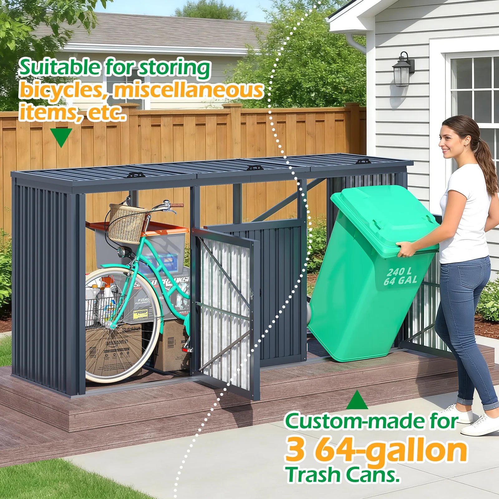 AECOJOY 73 Cu.Ft Outdoor Trash Can Storage Shed for 3 Garbage Cans - Product image 5