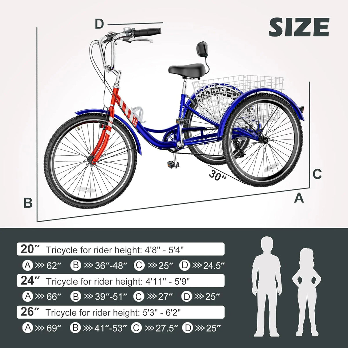 FICISOG 7 Speed Adult Tricycle for Women, 20/24/26 in Adult Trike with Basket - Product image 50