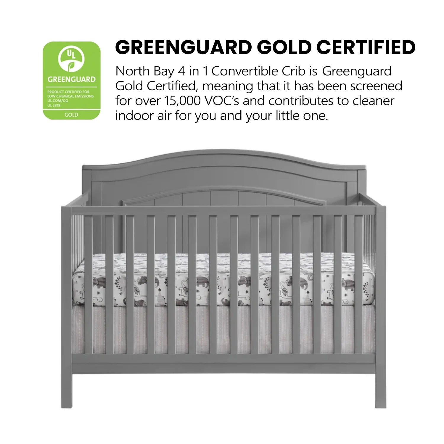 Oxford Baby North Bay 4 - in - 1 Convertible Crib, Snow White, GREENGUARD Gold Certified, Wooden Crib - Product image 21