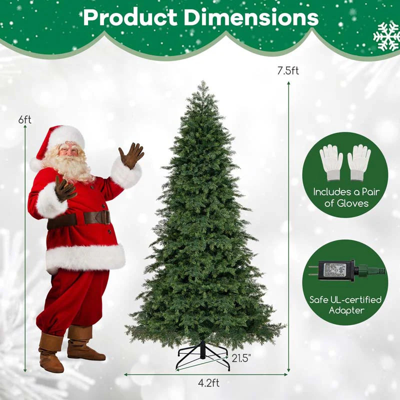 6/7.5 FT Pre-Lit Artificial Christmas Tree, PE/PVC Mixed Tips, Hinged Xmas Tree with Remote - Product image 9