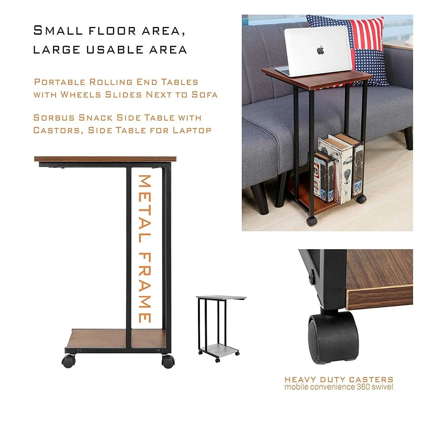 JJS Side End C Table for Sofa, Living Room Couch Table Snack Table That Slide Under for Small Spaces - Product image 5