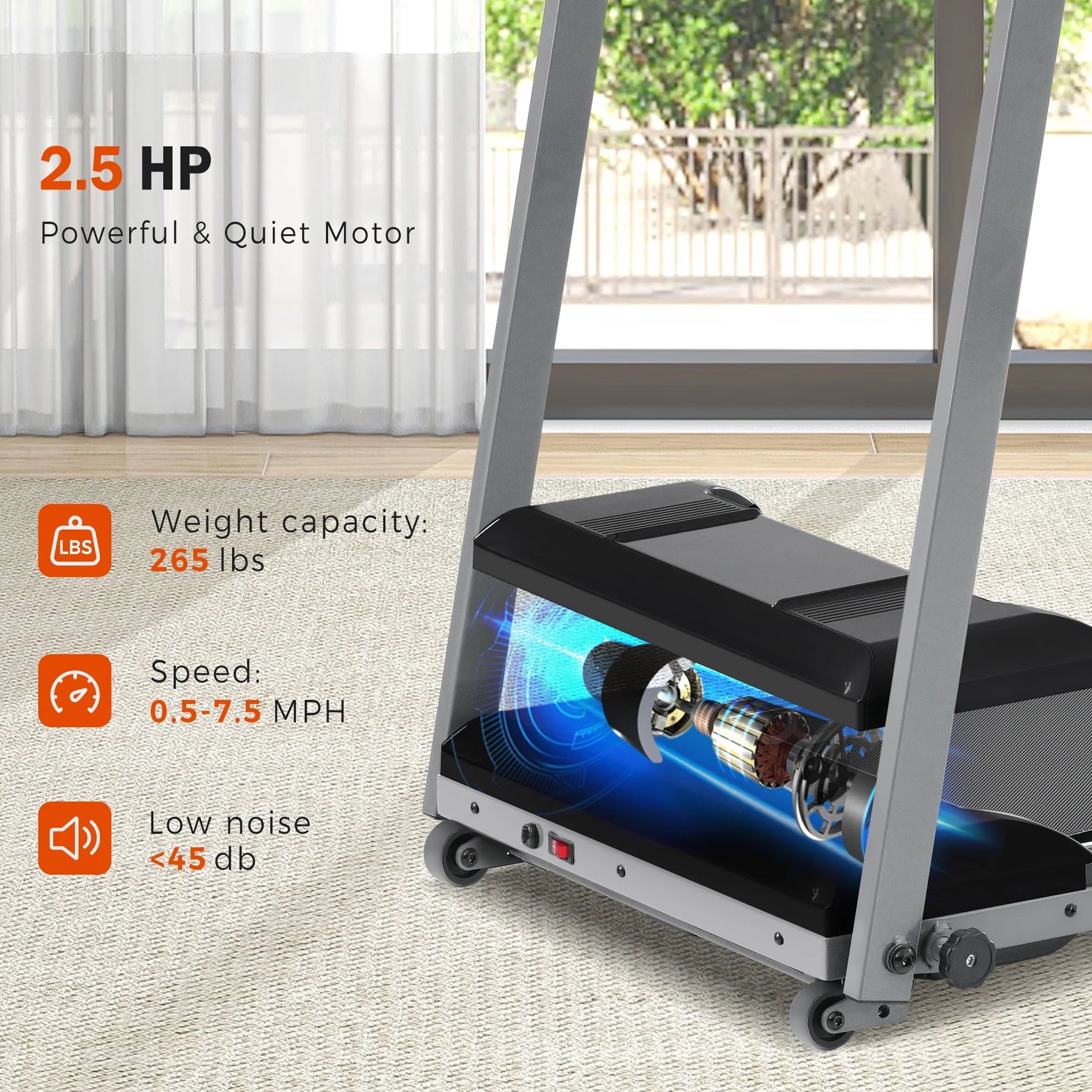EUROCO 2.5HP Folding Treadmill with 7.5mph Speed, 265 lb Walking Exercise Treadmill with LED Display, 3 - Product image 6