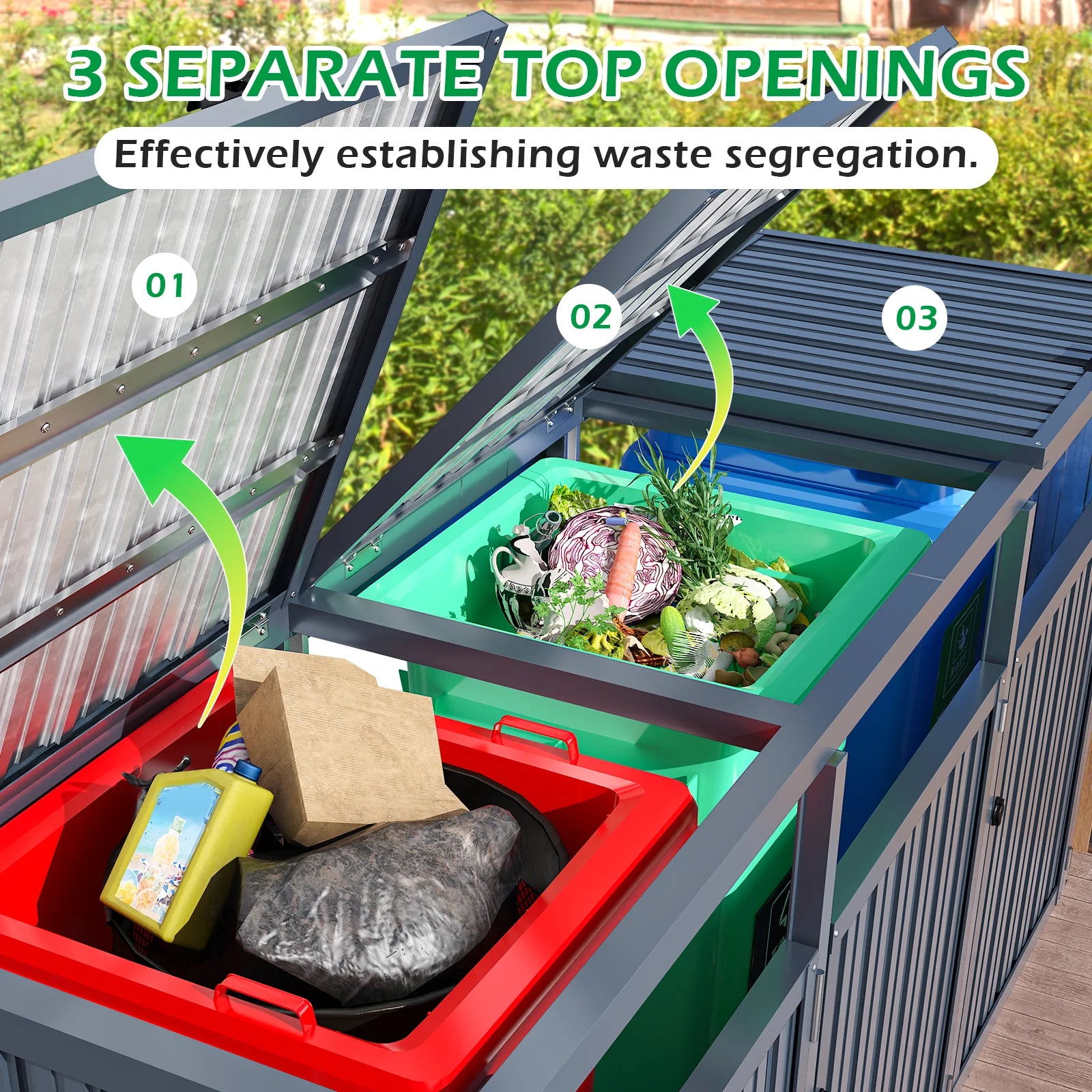AECOJOY 73 Cu.Ft Outdoor Trash Can Storage Shed for 3 Garbage Cans - Product image 4