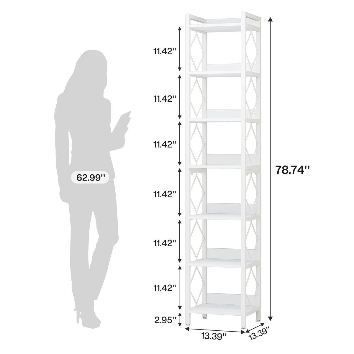 Tribesigns 78.7 in Tall Narrow Bookshelf, Freestanding 7 - Tier Bookcase, Skinny Corner Storage Organizer for Home Office