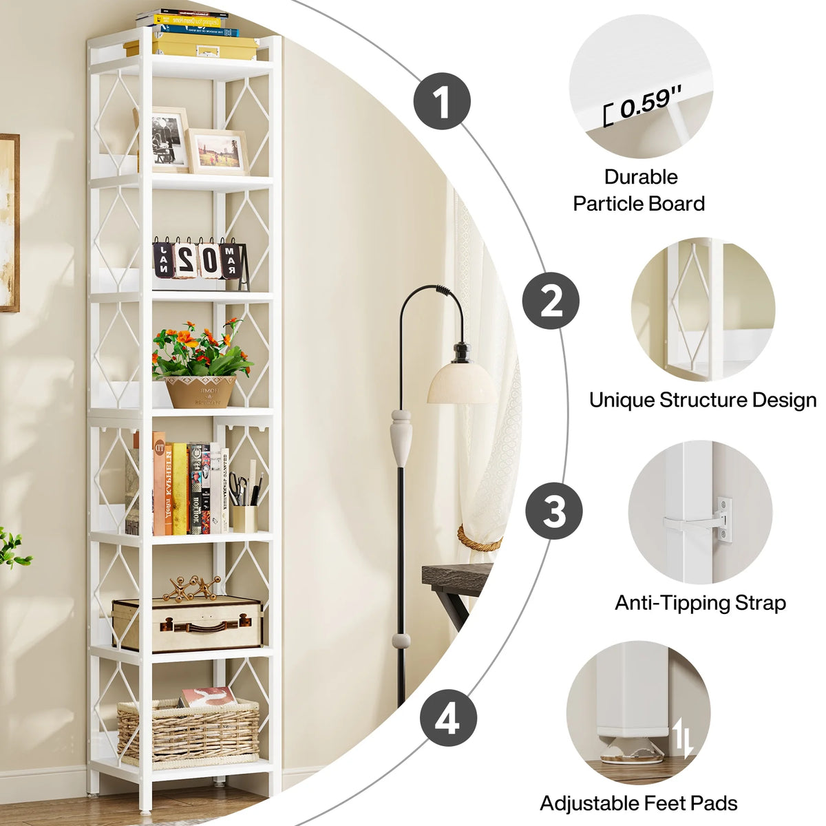 Tribesigns 78.7 in Tall Narrow Bookshelf, Freestanding 7 - Tier Bookcase, Skinny Corner Storage Organizer for Home Office
