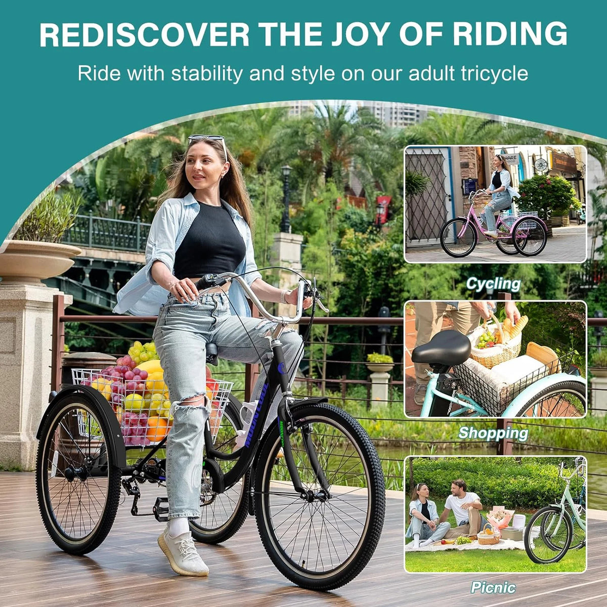 FICISOG 7 Speed Adult Tricycle for Women, 20/24/26 in Adult Trike with Basket - Product image 75