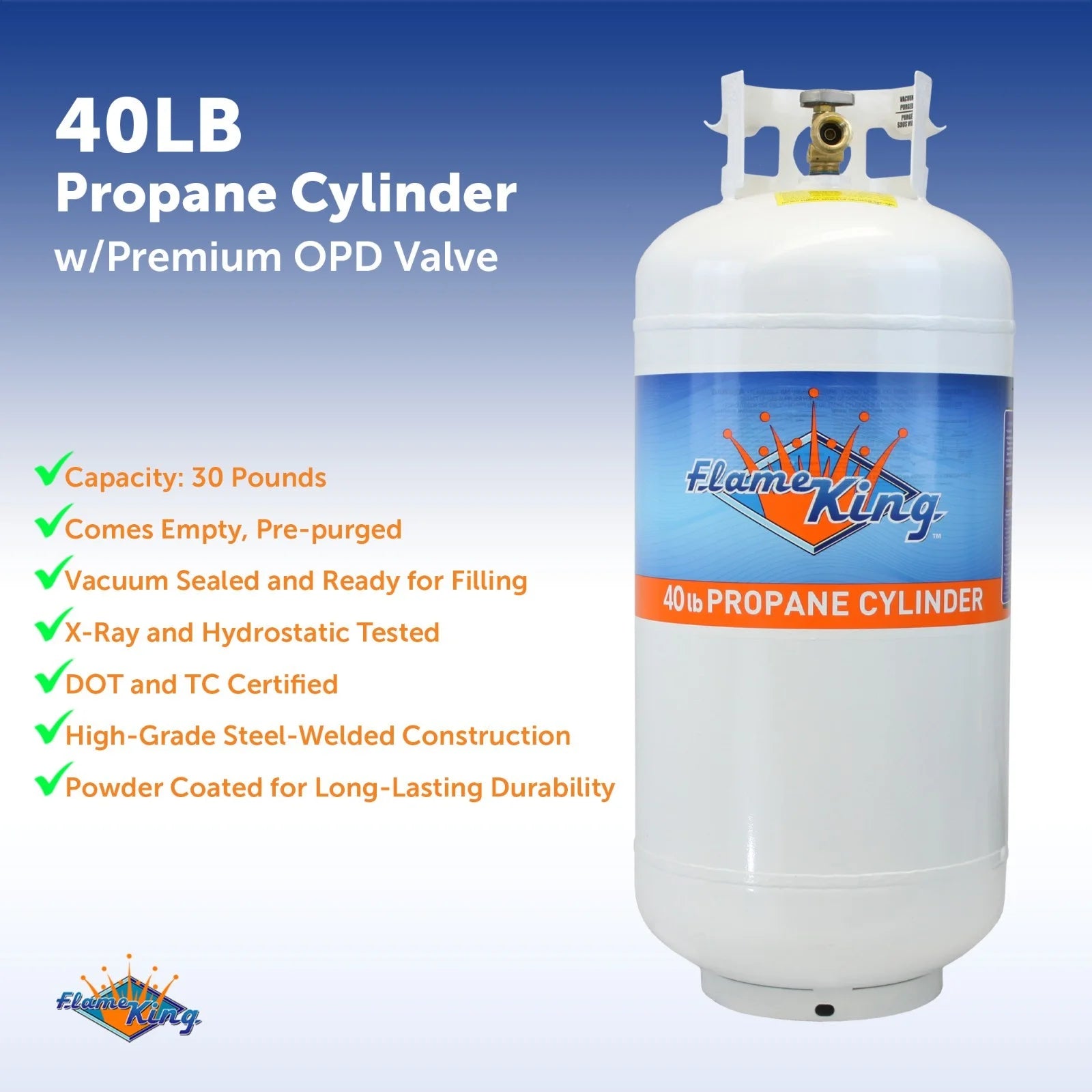 NEW 40 lb Pound Steel Propane Tank Refillable Cylinder with OPD Valve - Product image 2