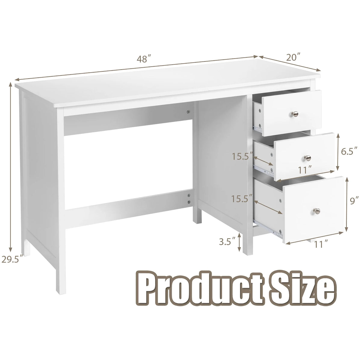 Computer Desk Study Writing Desk Home Office Workstation with 3 Drawers Black